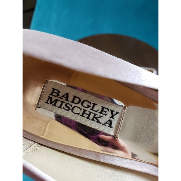 Badgley Mischka Heels Shoes Sz 9 Womens Pink Peep Toe Pumps Floral Bling - Picture 7 of 12